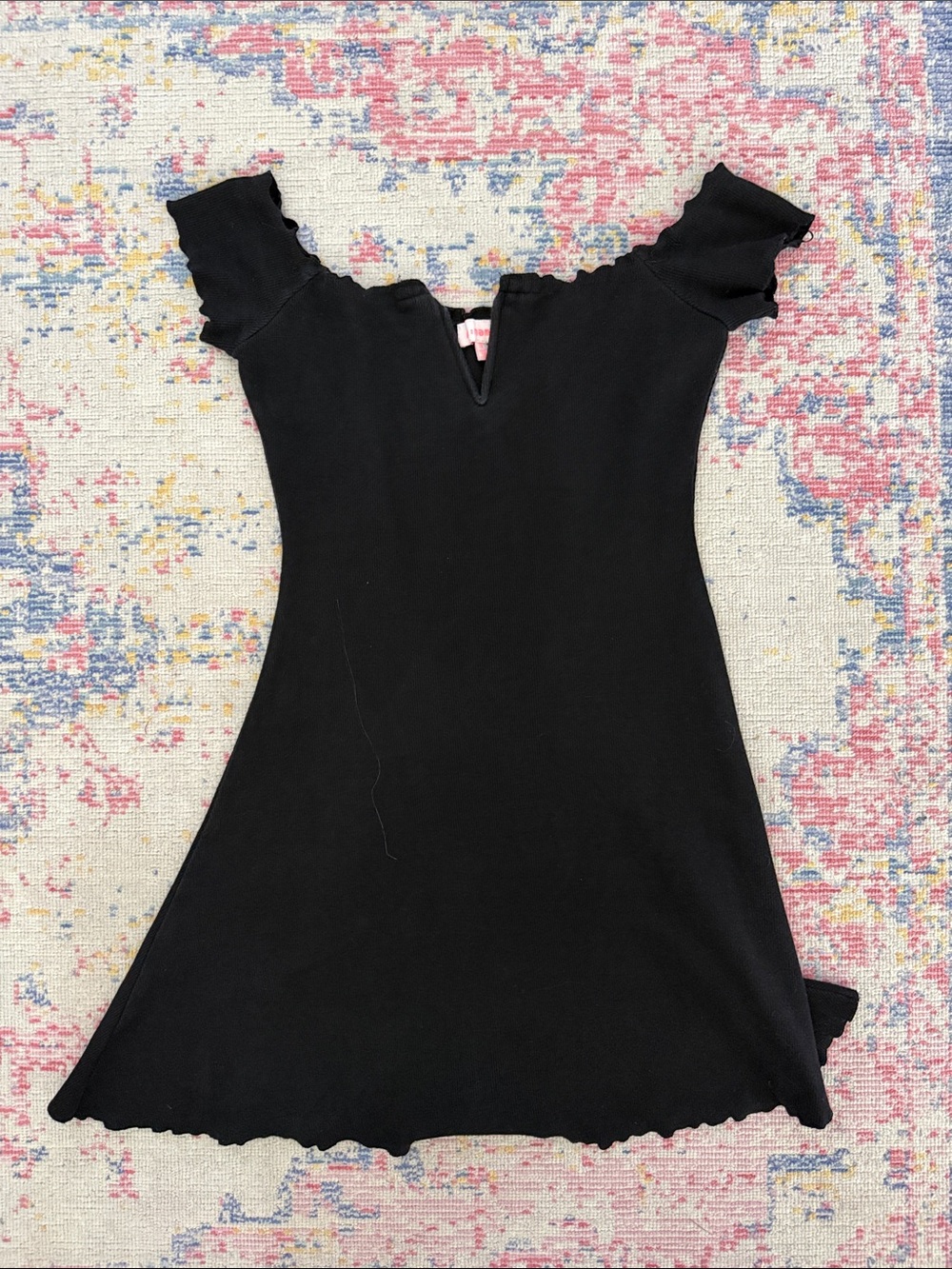 Black Off-Shoulder Mini Dress with Ruffle Edges